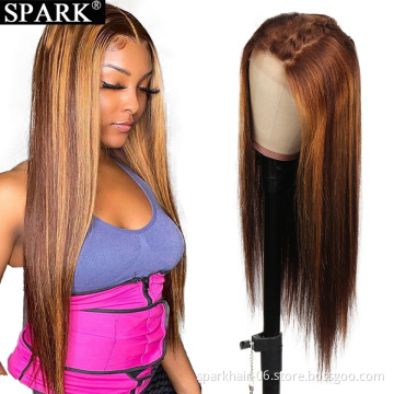 Top Quality Highlight Color 4/30 Dark Brown Virgin Human Hair Lace Front Bob Wig With Bleached Knot And Baby Hair